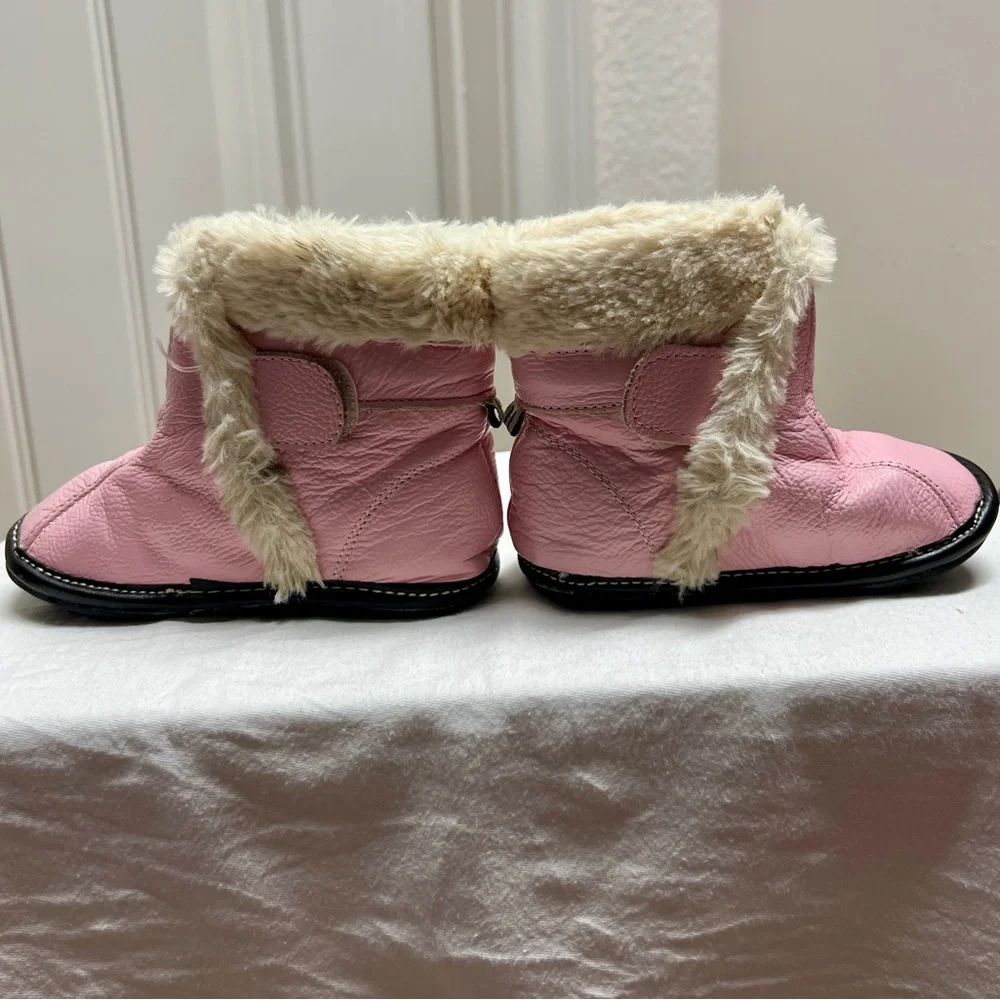 Jack &‎ Lily Cozy Pink Leather Fur-Lined Boots Toddler 7 Velcro